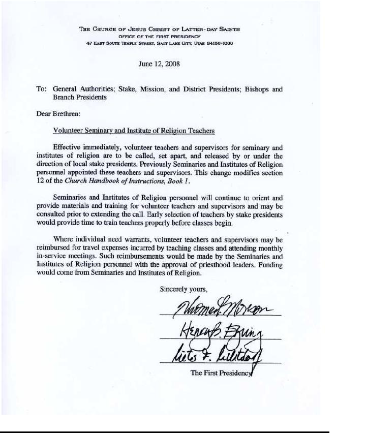 First Presidency Letter